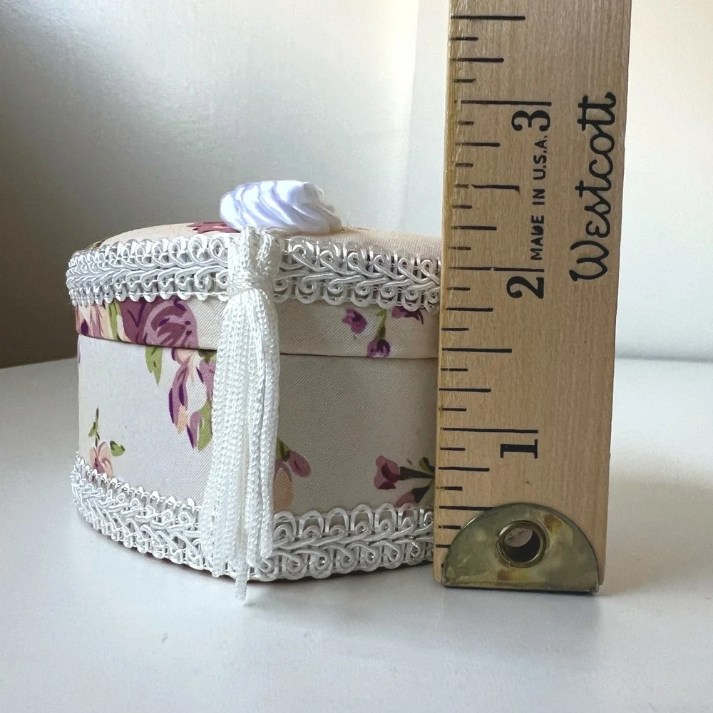 Vintage Floral Heart Shaped Trinket Box Jewelry Box Vanity Decor